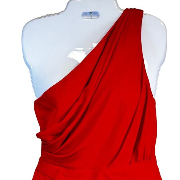 New Line & Dot Mia One-Shoulder Draped Front Midi Dress Scarlet Red Women’s XS - Picture 5 of 12